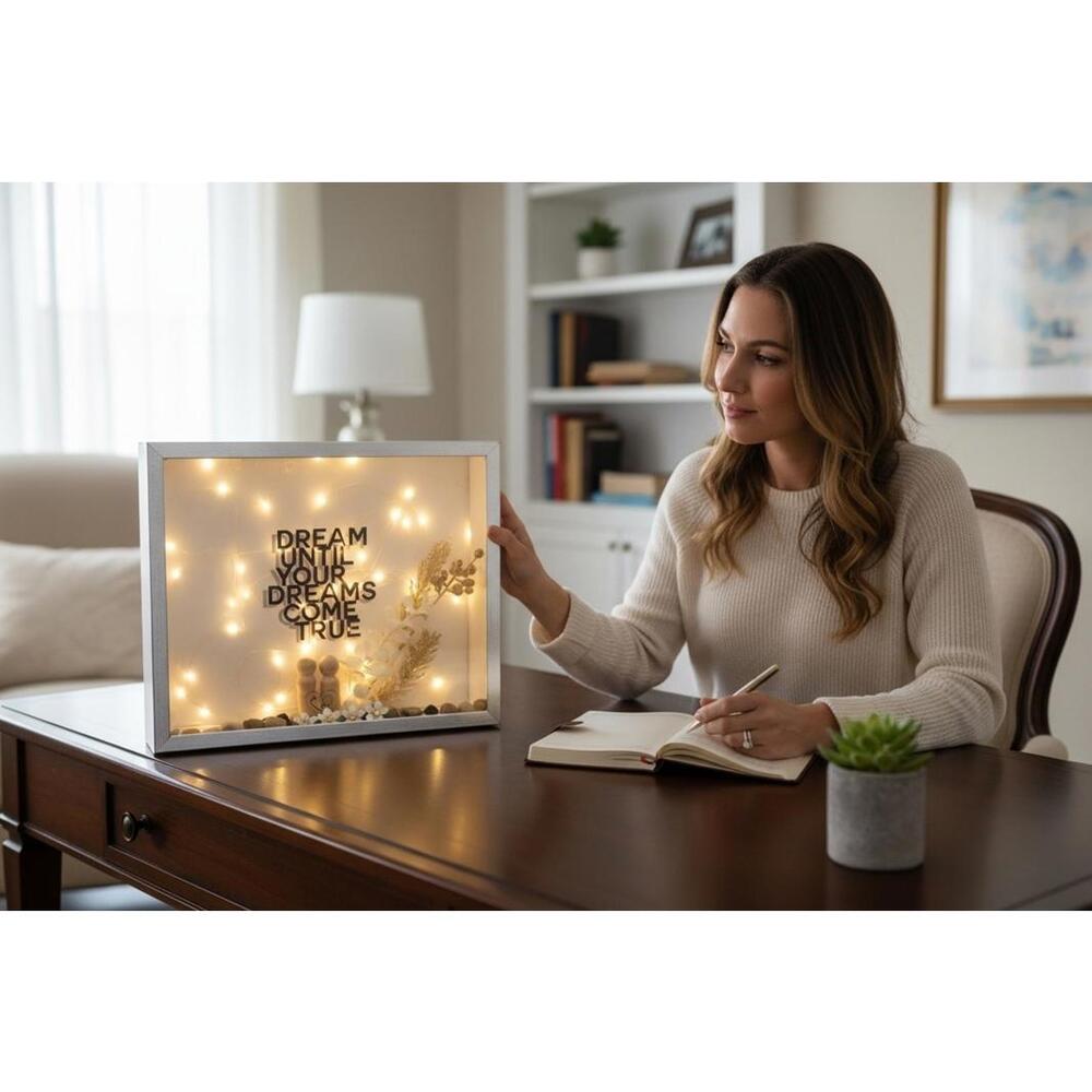 Handcrafted Inspirational Light Box Decor with Wooden Figurines and LED Lights
